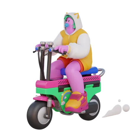 Girl Riding Motorbike  3D Illustration