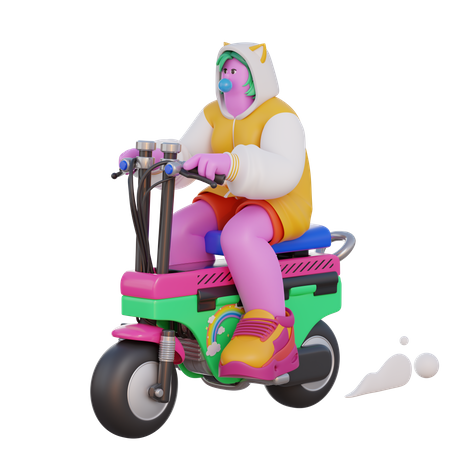 Girl Riding Motorbike 3D Illustration