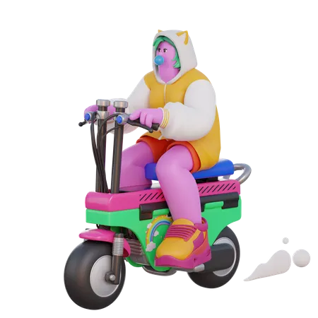 Girl Riding Motorbike 3D Illustration