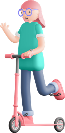 Girl riding scooter 3D Illustration
