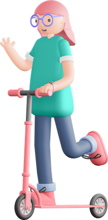 Girl riding scooter  3D Illustration