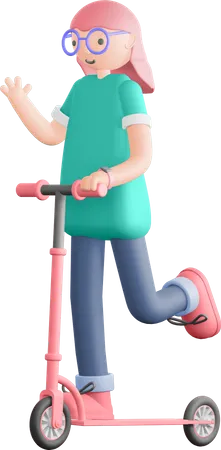 Girl riding scooter  3D Illustration