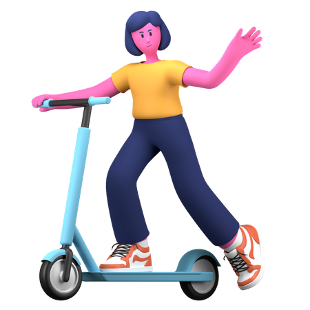 Girl riding scooter  3D Illustration