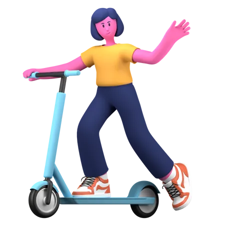 Girl riding scooter  3D Illustration