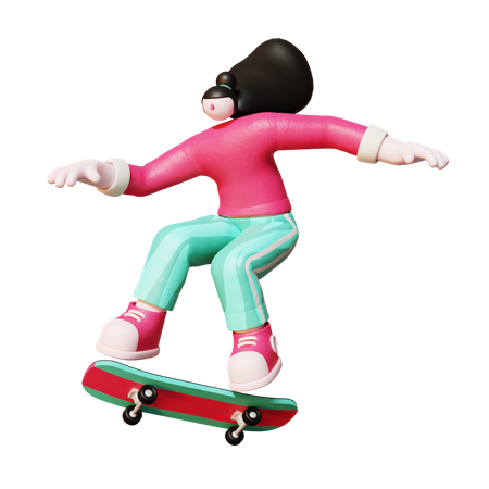 Girl riding skateboard  3D Illustration