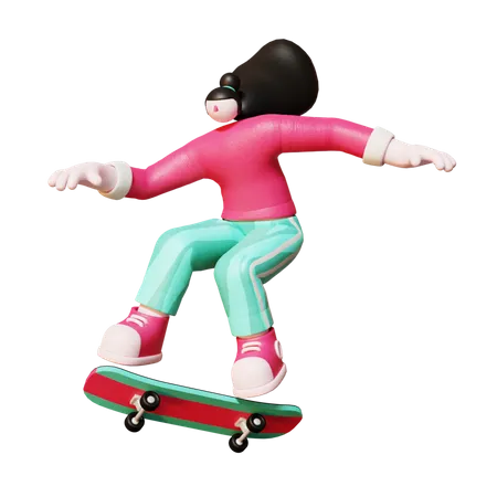 Girl riding skateboard  3D Illustration