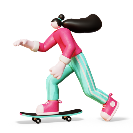 Girl riding skateboard  3D Illustration