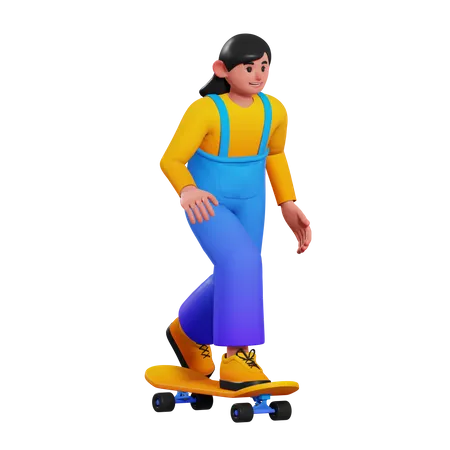 Girl riding skateboard 3D Illustration