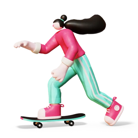 Girl riding skateboard  3D Illustration