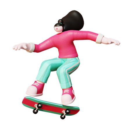 Girl riding skateboard 3D Illustration