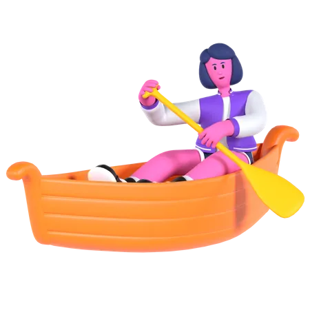Girl riding small boat  3D Illustration