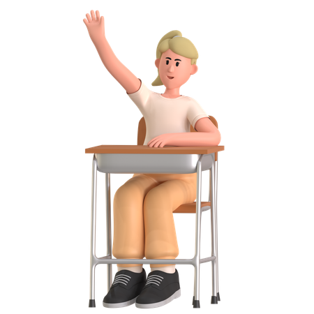 Girl Rise Hand For Ask Question  3D Illustration