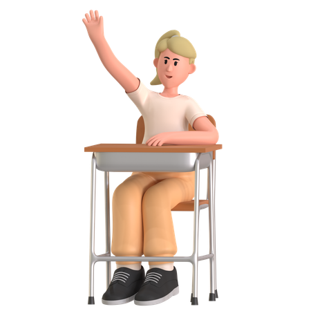Girl Rise Hand For Ask Question  3D Icon