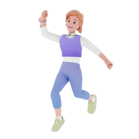 Girl Running And Celebrate Success  3D Illustration