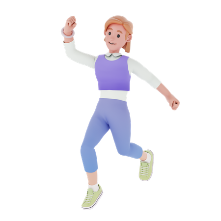 Girl Running And Celebrate Success  3D Icon