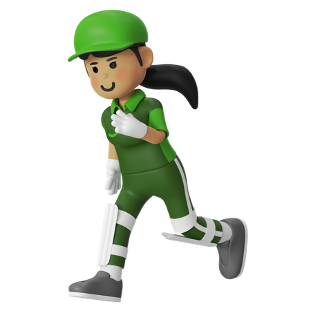 Girl Running Fast At Cricket Ground  3D Illustration