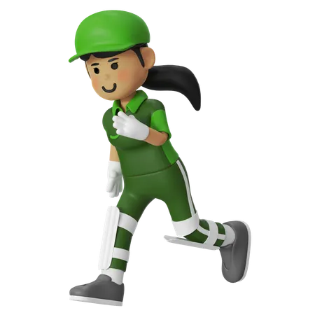 Girl Running Fast At Cricket Ground  3D Illustration