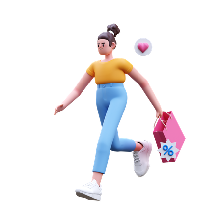 Girl Running For Shopping  3D Illustration
