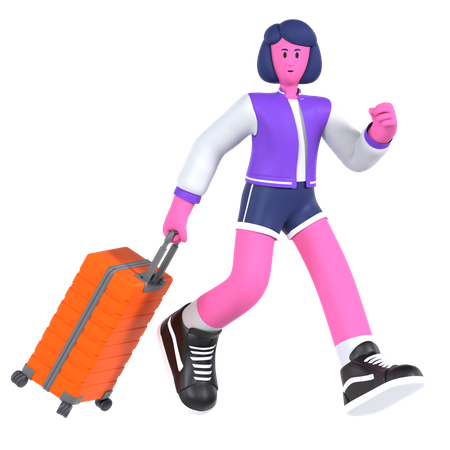 Girl running late for flight  3D Illustration