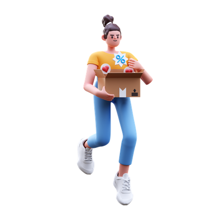 Girl Running While Doing Shopping  3D Illustration
