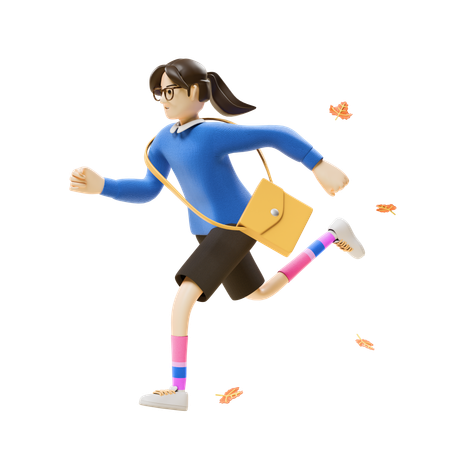 Girl Running With Bag  3D Illustration