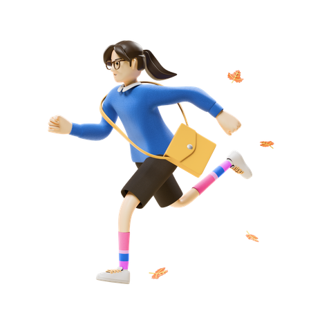 Girl Running With Bag  3D Icon