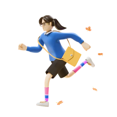 Girl Running With Bag  3D Illustration