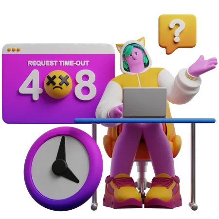 Girl Sad For Connection Timed Out  3D Illustration