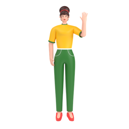 Girl saying hello with waving hand  3D Icon