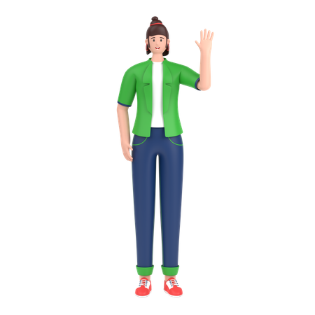 Girl saying hello with waving hand  3D Icon