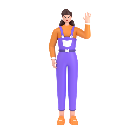 Girl saying hello with waving hand  3D Icon