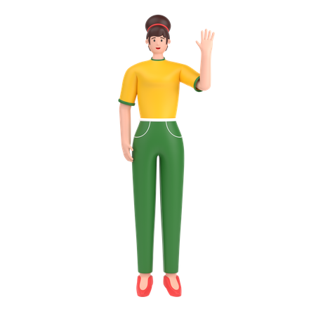 Girl saying hello with waving hand  3D Illustration