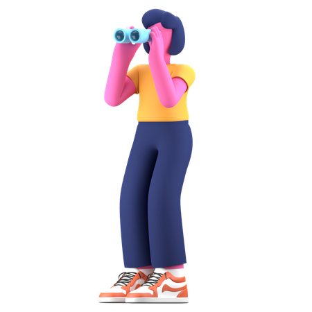 Girl searching using binoculars  3D Illustration