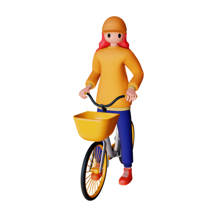 Girl seating on bicycle  3D Icon
