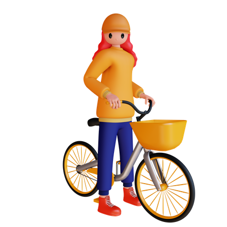 Girl seating on cycle  3D Icon