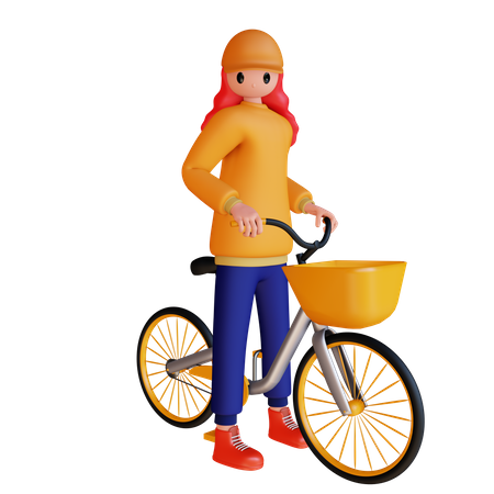 Girl seating on cycle  3D Illustration