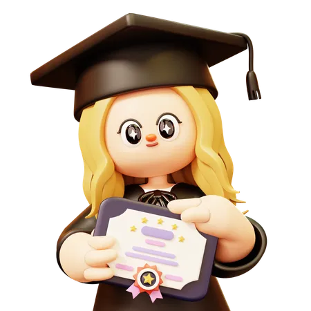 Girl secures Graduation Certificate  3D Icon