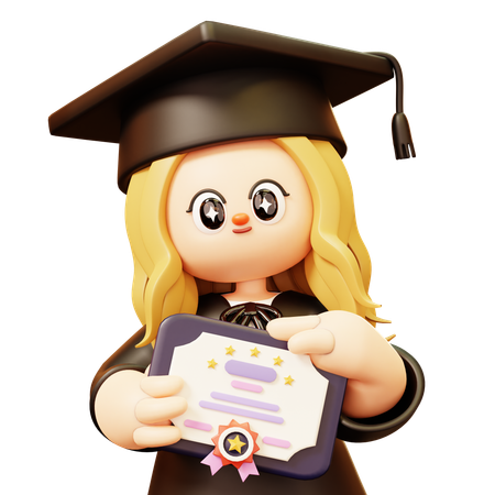 Girl secures Graduation Certificate  3D Icon