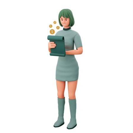 Girl Seeing Business Report  3D Illustration