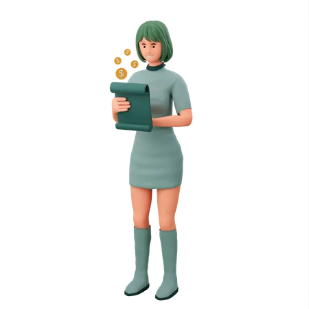 Girl Seeing Business Report  3D Illustration