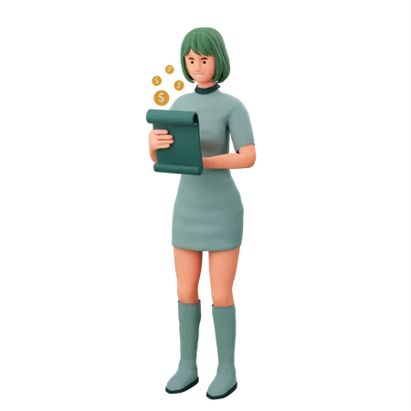 Girl Seeing Business Report 3D Illustration