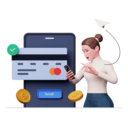 Girl Sending Money  3D Illustration