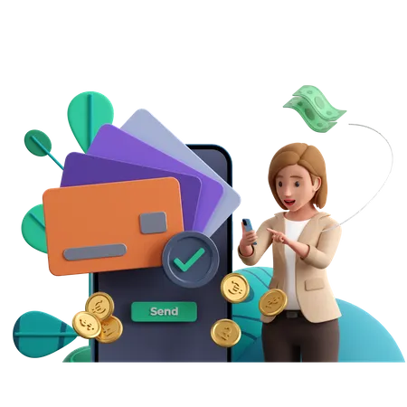 Girl Sending Money  3D Illustration