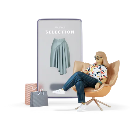 Girl Shopping Via Smartphone App 3D Illustration