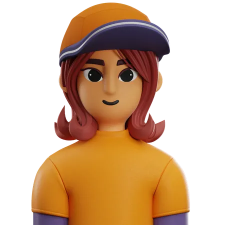 Girl Short Hair with Hat  3D Icon