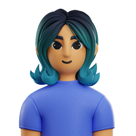 Girl Short Hair with T-shirt  3D Icon