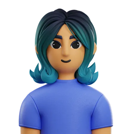 Girl Short Hair with T-shirt  3D Icon