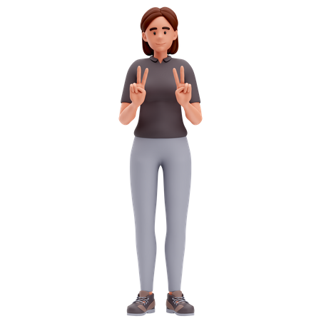 Girl Show Peace Sigh with both hand Photoshoot Gesture  3D Illustration