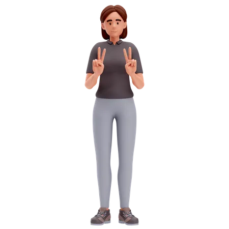 Girl Show Peace Sigh with both hand Photoshoot Gesture 3D Illustration