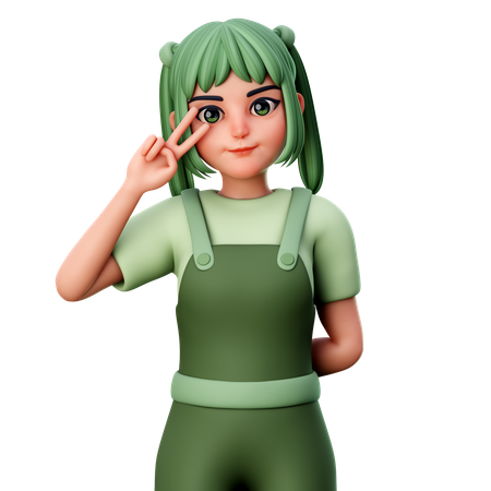 Girl show peace sign  3D Icon